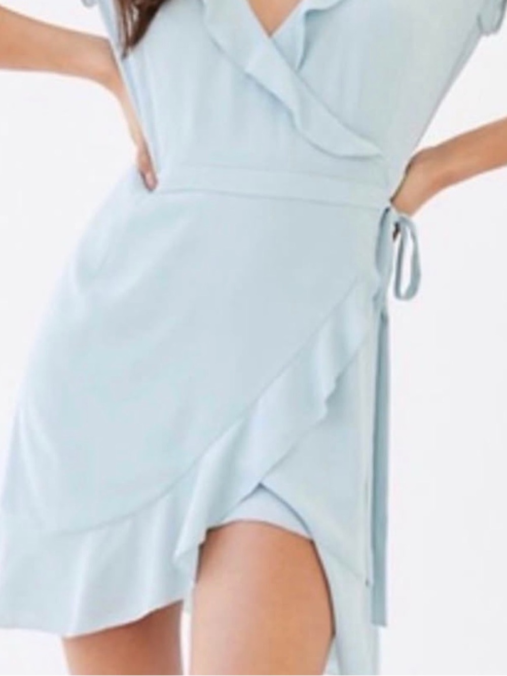 Sunday Best Floral Ruffle Wrap Mini Dress Blue & Cream Small Like New